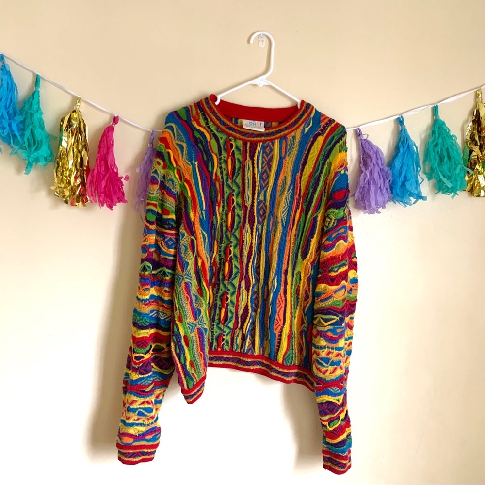 COOGI Multicolor Cable Knit Crewneck Sweater